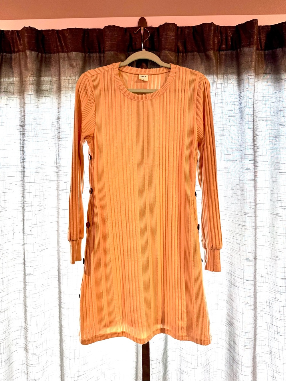Cream Long-Sleeve Button-Side Sweater Dress